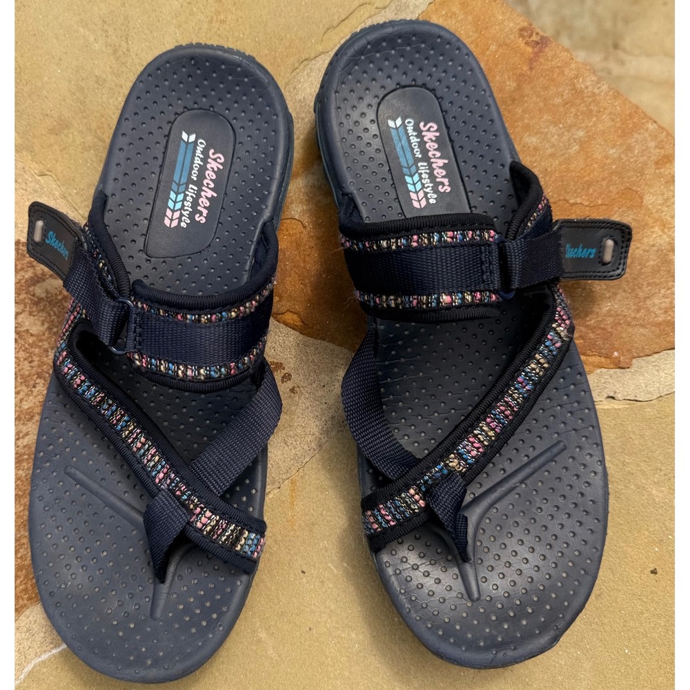 Skechers Reggae Mad Swag Sandals Black Multi Strap Comfort Womens 9